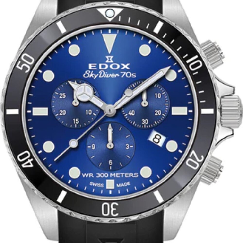 Edox SkyDiver 70s Black and Silver Watch